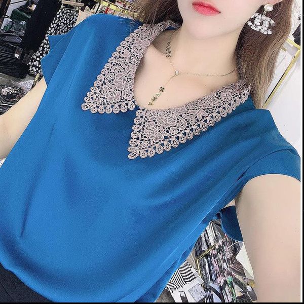 

women shirts spring summer style blouses lady casual short sleeve peter pan collar blusas dd8834, White