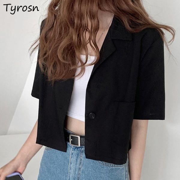 

women's suits & blazers short sleeve women cropped all-match summer outerwear loose korean fashion streetwear design harajuku simple f, White;black