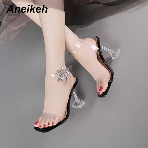 Aneikeh 2021 Moda de verano Rhinestone Clear PVC Sandalias transparentes Zapatos de mujer Peep Toe Spike Tacones Alto 41 42 Y0721