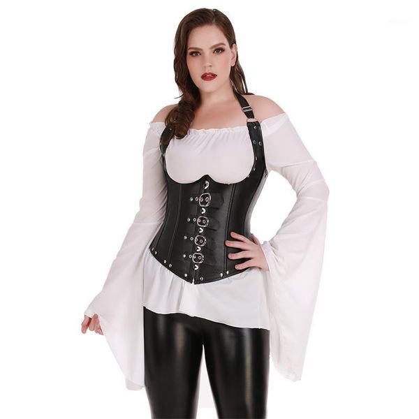 

bustiers & corsets 6xl plus size women black corset steampunk gothic latex bustier espartilho waist cincher korseoverbust femme, Black;white