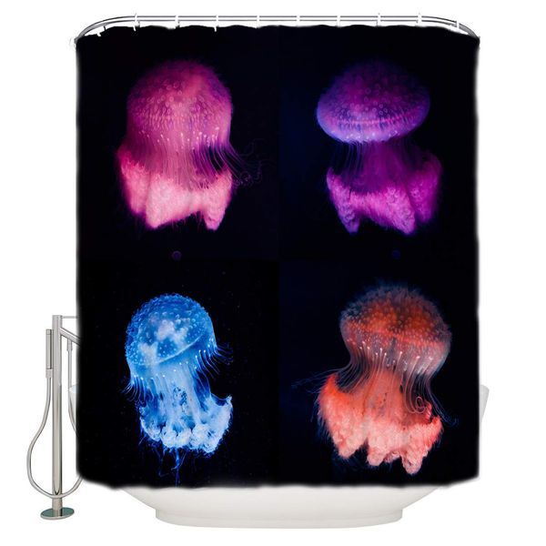 

shower curtain sets, sea colorful jellyfish home durable waterproof polyester fabric bath curtain set with hooks for home