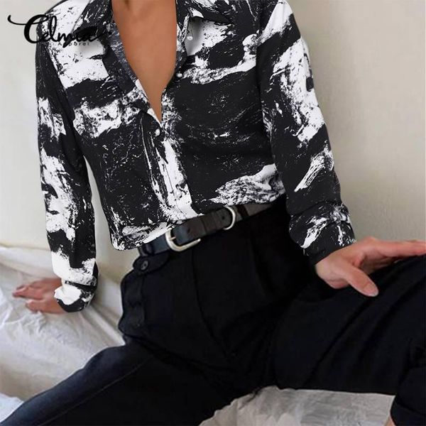 

women and blouses celmia 2021 autumn long sleeve v-neck casual shirts loose tie dye print vintage blusas plus size 5xl women's &, White