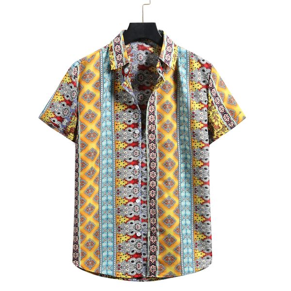 

men clothing men vintage loose summer shirt short sleeve turn-down collar hawaiian beach flower shirt, White;black