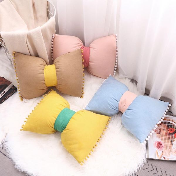 

cushion/decorative pillow pink pretty with pompom ball / car neck pillows home decor inner rosette cushion bow 35x50cm decorative within kno