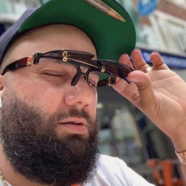 

sunglasses 2021 brand eyewear flip men sun glasses luxury vintage women one piece rimless square visor male hip hop shades punk, White;black