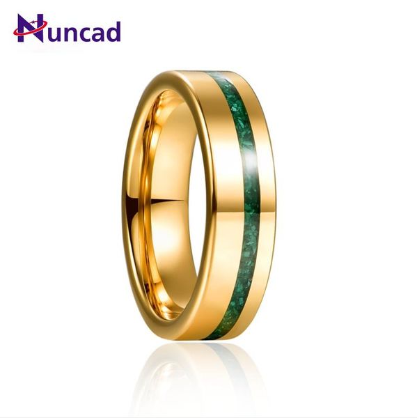 

wedding rings 6mm gold polished inlaid malachite tungsten steel ring carbide men's fashion jewelry gift, Slivery;golden
