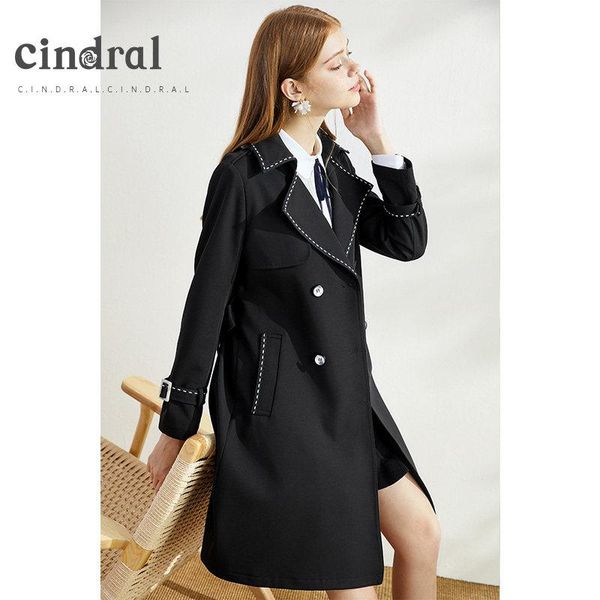 

women's trench coats 2021 spring fashion black windbreaker coat middle and long korean style temperament versatile, Tan;black