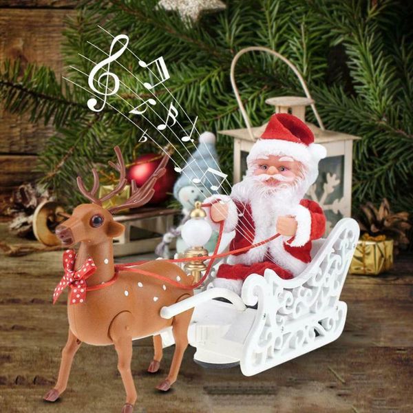 

christmas decorations for home electric santa claus elk pulling sleigh playing music year children's toy gift