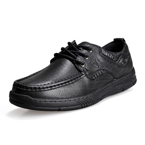 

dress shoes men's casual genuine leather business soft comfortable light cushioning footwear men lace up big scalp cowhide dad, Black