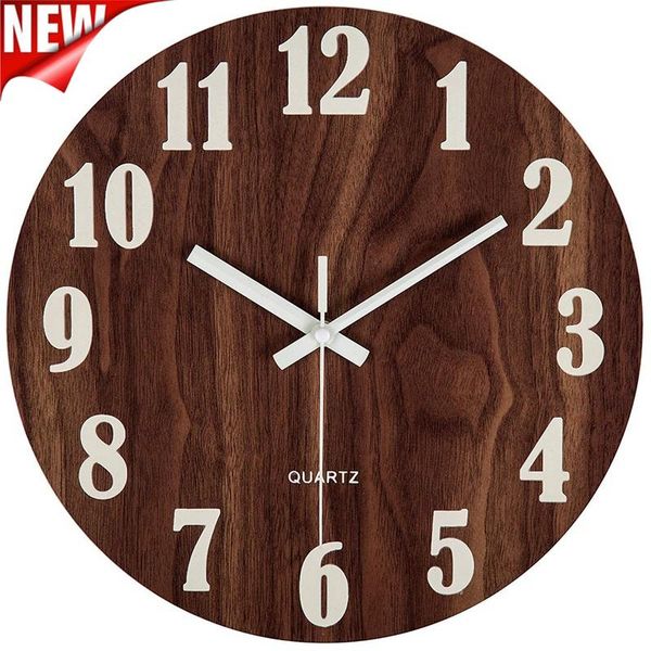

inch night light function wooden wall clock vintage rustic country tuscan style for kitchen office home silent & non-ticking clocks