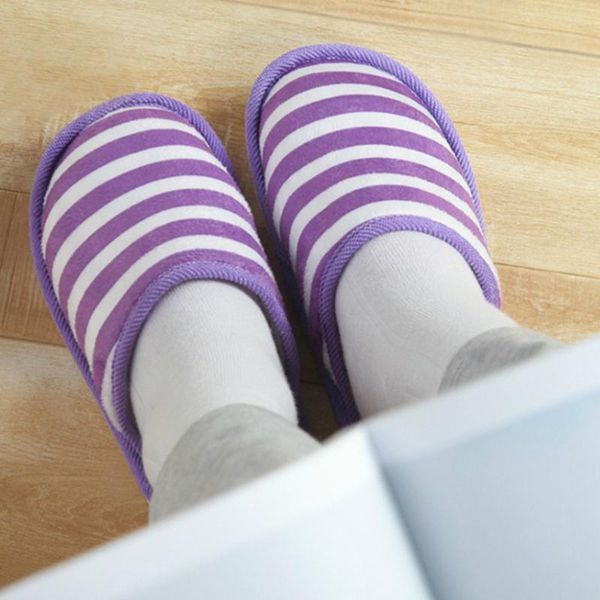 

homewear couple plush slippers winter thick bottom non slip indoor shoes striped heart printed female male, Black