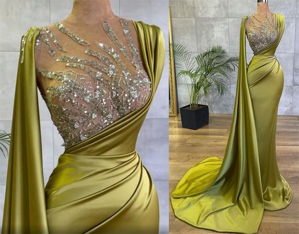 

2021 plus size arabic aso ebi mermaid sheer neck prom dresses beaded sequins satin evening formal party second reception gowns zj532, Black