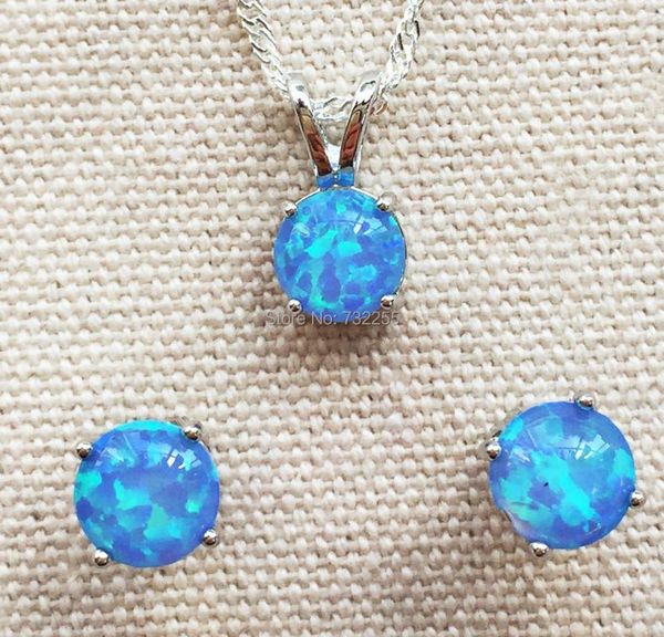 

earrings & necklace lovely round 8 mm blue fire opal jewelry set + earring, Silver