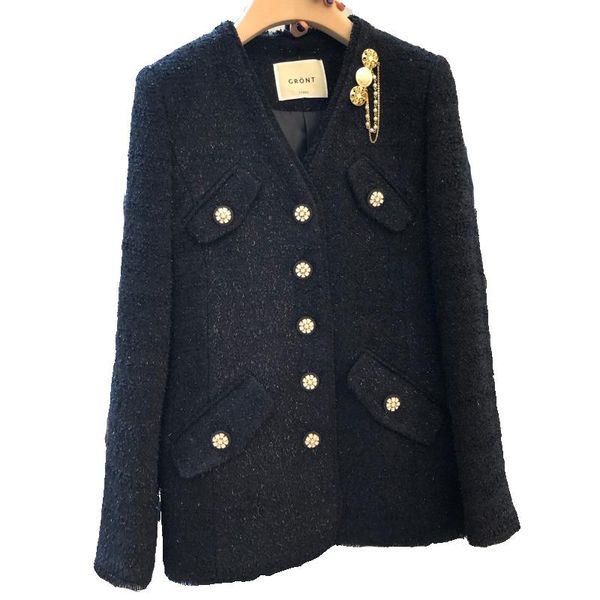 

women's jackets 2021 winter small fragrant wind suit woolen coat women loose v-neck ladies temperament, Black;brown