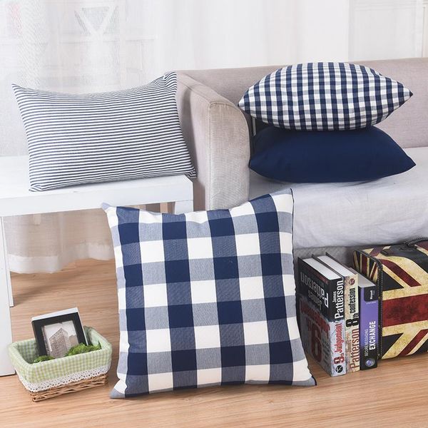 

30x45/40x40/45x45/50x50/60x60/70x70cm cotton linen deep blue plaid cushion cover decorative throw pillowcase sofa pillow cushion/decorative