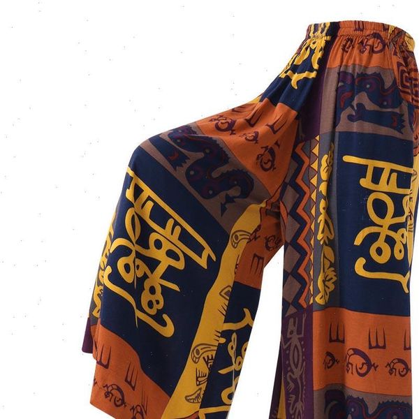 

womens pant pants loose ethnic print casual wide leg female summer trousers long sweatpants plus size, Black;white