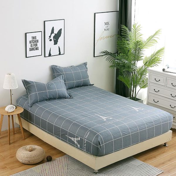 

sheets & sets plaid 100%cotton bed sheet fitted with elastic band set twin queen king sze bedlinen mattress cover 48*74cm case