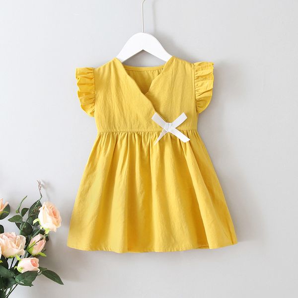 

beautiful summer dress for new girl, dress with solid bow and sleeves, yellow, 2021, Red;yellow