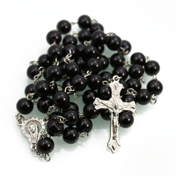 

pearl rosary necklace cross baptism bead wedding gift religious prayer beads, Silver