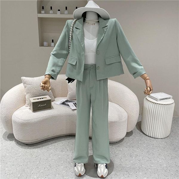 

two piece set women's spring summer 2021 fashion simple straight suit pants casual, White