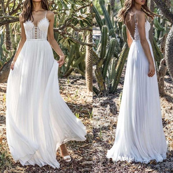 

women's swimwear women chiffon sequin solid camis back hollow long party elegant gown dress ladies deep v sleeveless suspender, White;black