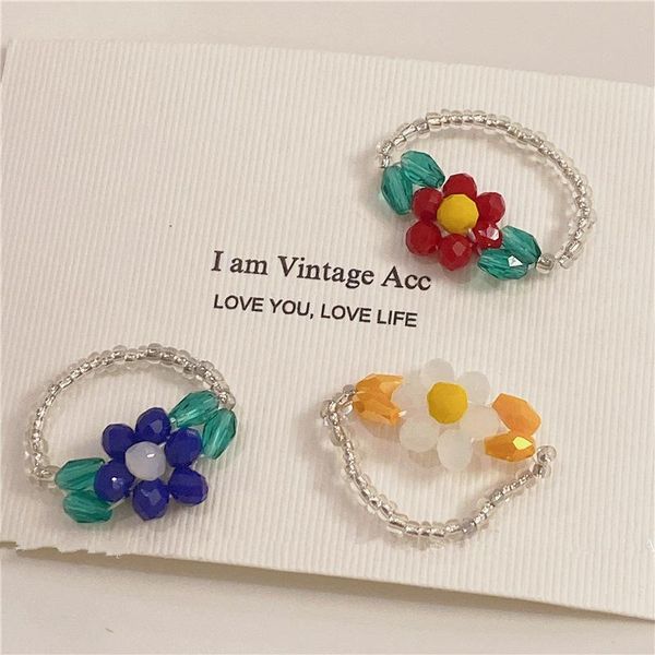 

cluster rings aomu vintage colorful acrylic resin beaded flower ring irregular geometric cut surface plant round for women accessories, Golden;silver