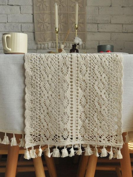 

table cloth retro american flag petal stripe hand crochet lace knitting hollow art tassel tea bucket cabinet