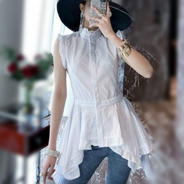 

women's blouses & shirts elegant women white peplum sleeveless woman office lady ruffles femme