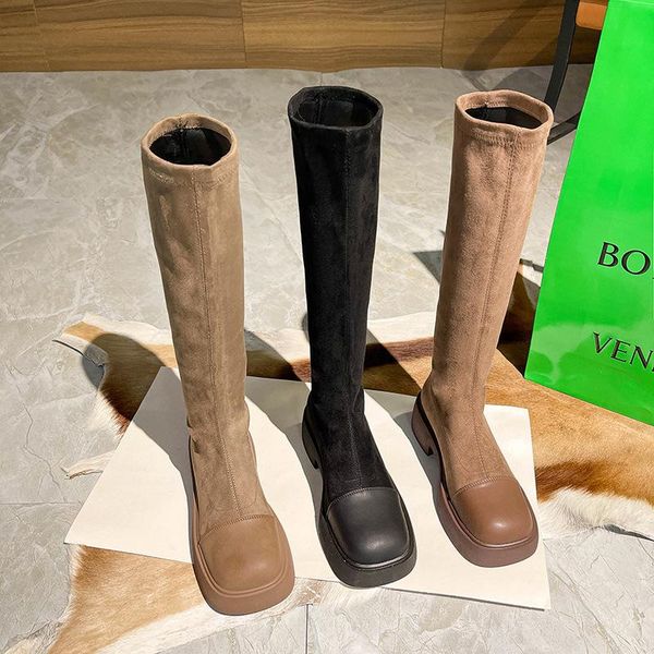 

boots women's knee-high 2021 autumn winter suede ladies work & safety female black brown snow shoes