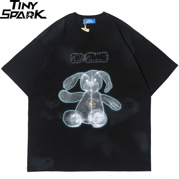 

hip hop t shirt men streetwear print x-ray bear tshirt short sleeve oversize harajuku t-shirt cotton summer tees black 210324, White;black