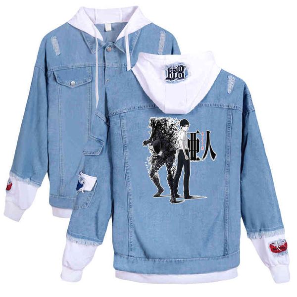 

japan anime new denim ajin demi-hu 2d print casual et men women cloth, Black