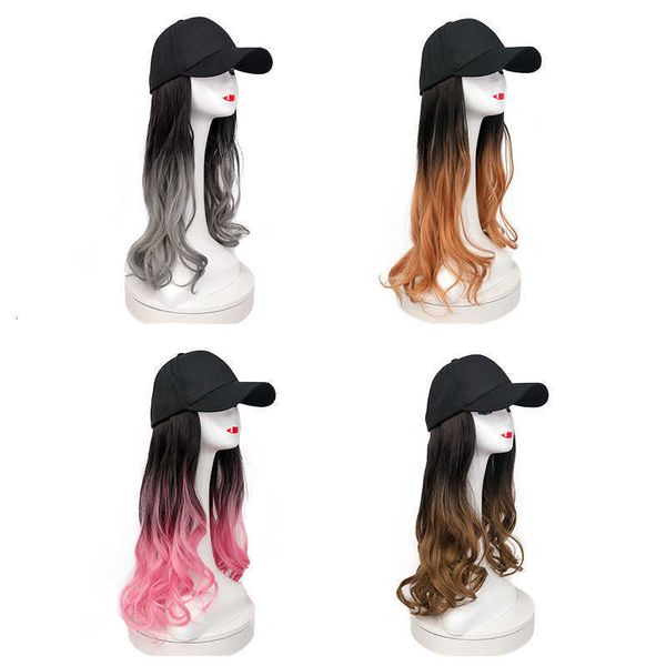 

net red same dyeing removable large wave wig hat gradient curl, Black