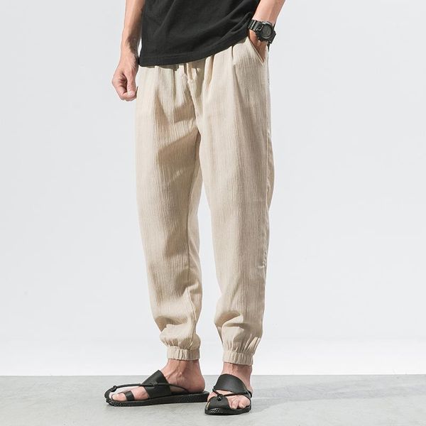 

loose pants male casual harem streetwear spring and summer men fashion chinese style mens cotton linen trousers men's, Black