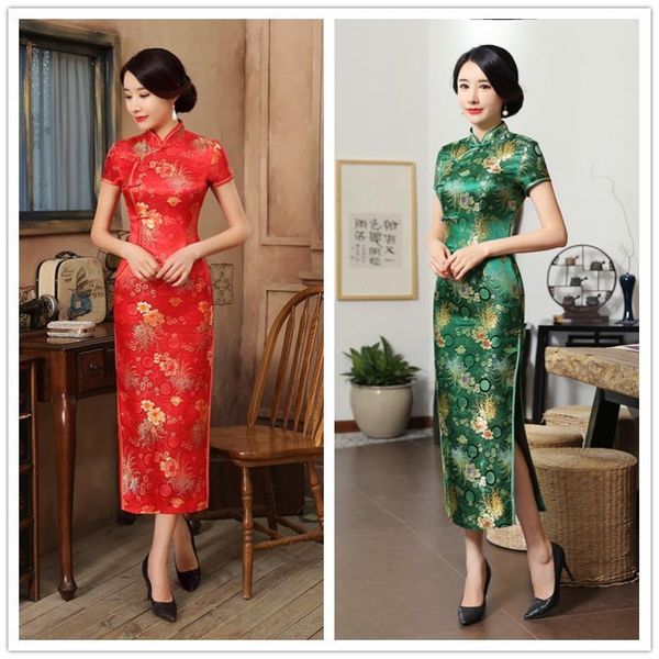 

ethnic clothing summer print women social etiquette dress lady chinese traditional mandarin collar long fork slim cheongsams  l xl 2xl 3xl, Red