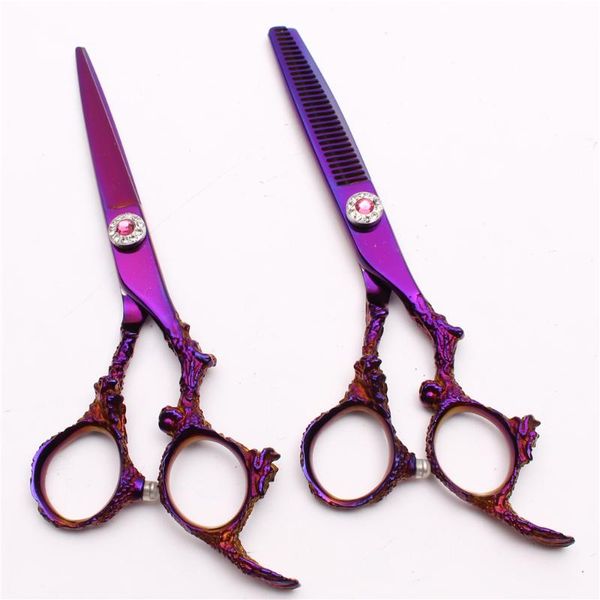 

hair scissors 6" 17.5cm jp 440c customize logo violet hairdressing thinning cutting shears dragon handle clippers c9005