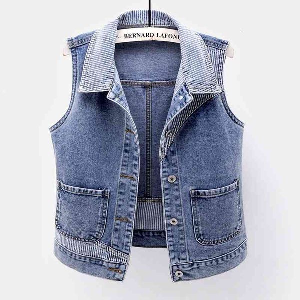 

jacket stripe splicing big pocket denim vests women waistcoat fashion plus size slim short jeans vest vintage sleeveless jacket female, Black;brown