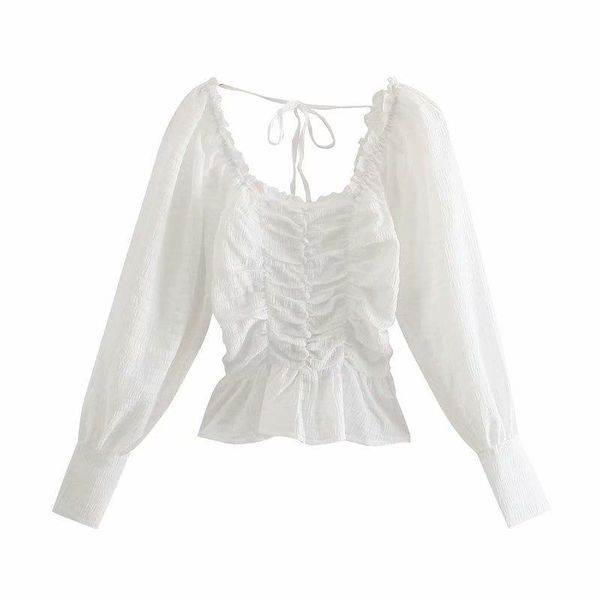 

fashion women white cotton lightweight shirt folds short sweet square collar ladies tshirt mujer women's t-shirt