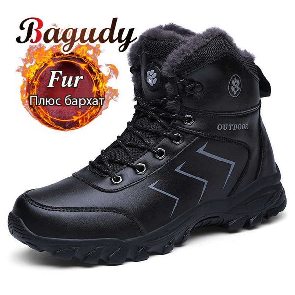 

men winter snow boots super warm men waterproof leather sneakers outdoor male hiking boots work shoes sneakers39-48 210619, Black