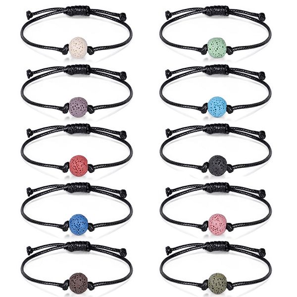 

10mm colorful lava stone bead strand bracelet diy essential oil perfume diffuser black rope braided lover friendship bracelets women men jew
