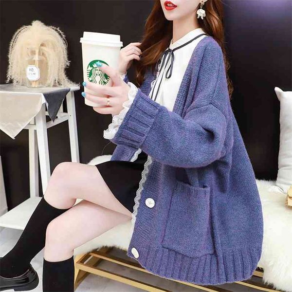 

women pullover cute strawberry pattern v neck cardigan loose casual knitted warm sweater outwear girls streetwear fall 210427, White;black