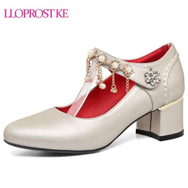 

dress shoes lloprost ke 2021 autumn beading pumps for women platform round toe female square med heels footware size 31-48 my497, Black