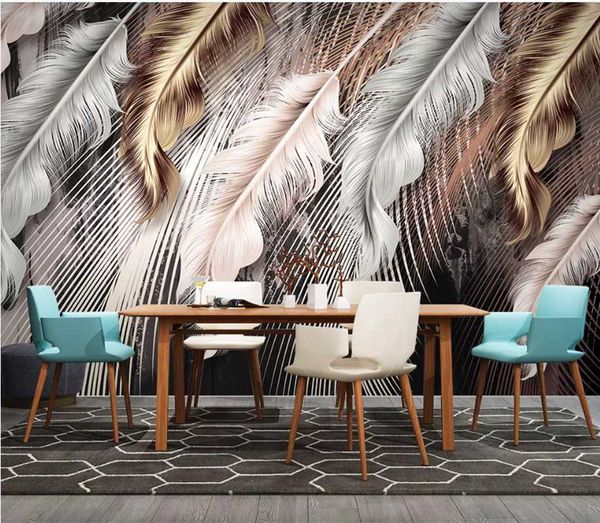 

wallpapers milofei manufacturers custom hand-painted modern feather line living room bedroom background wallpaper mural