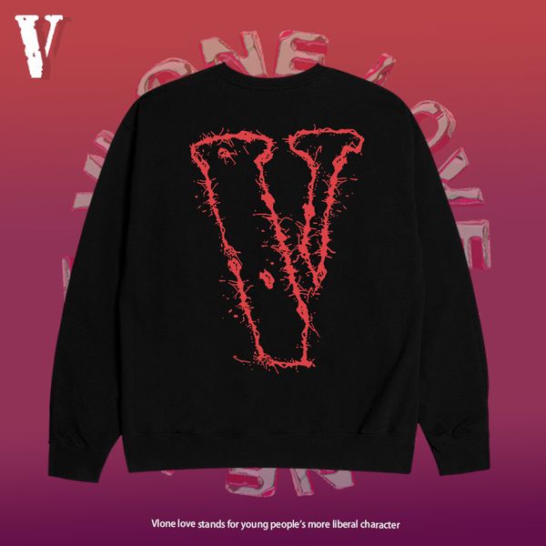 

long 2021 brand v hoodie love portrait print round neck sweater men's fashion spring and autumn youth red large pullover top, Black