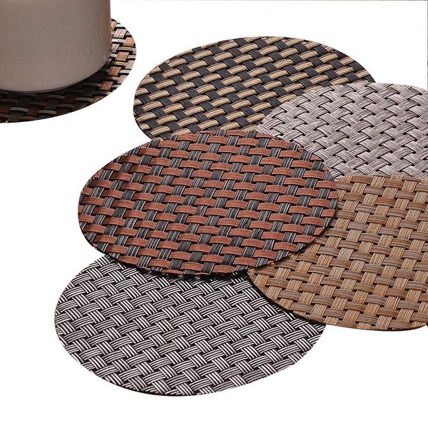 

mats & pads wholesale 10pcs/pack 11.5cm round woven placemat waterproof dining table mat non-slip napkin disc bowl drink cup coasters