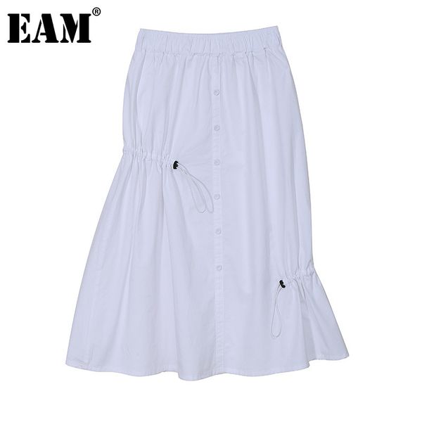

[eam] high elastic waist white drawstring irregular long half-body skirt women fashion spring autumn 1dd6261 21512, Black