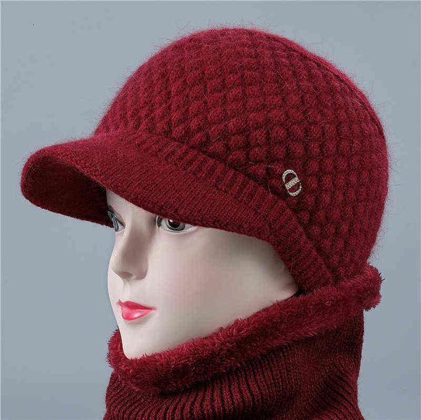 

winter mother hat women middle-aged and elderly rabbit hair knitted wool hat mother-in-law grmother keep warm in winter, Blue;gray