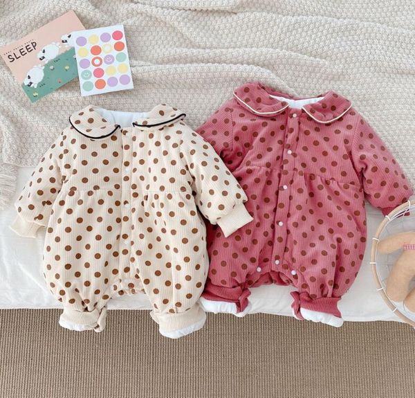

rompers 2021 boys girls dots thicken romper cotton winter full sleeve fashion babys jumpsuit 6-24 month pw86, Blue