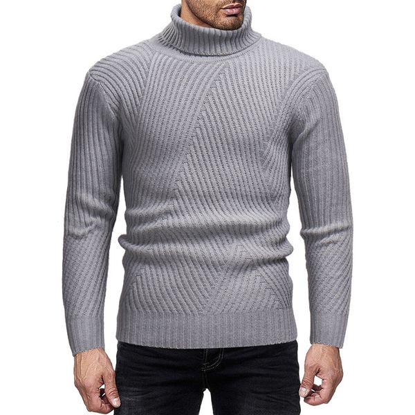

Fashion Sweater Men's High Necked Striped Winter Solid, White