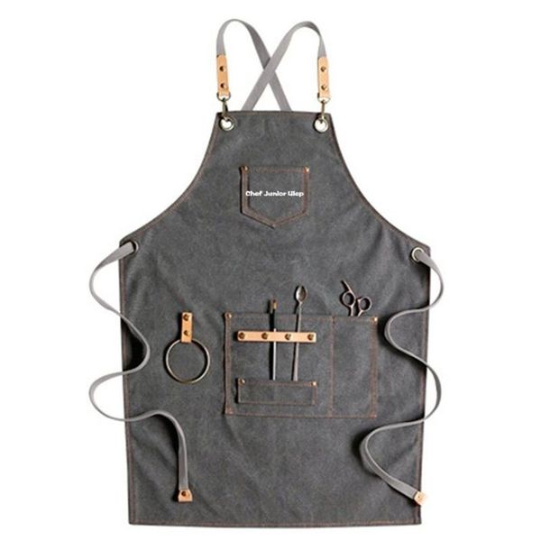 

chef apron cotton canvas cross back adjustable with pockets for women and men, kitchen cooking baking bib apron, t84e aprons