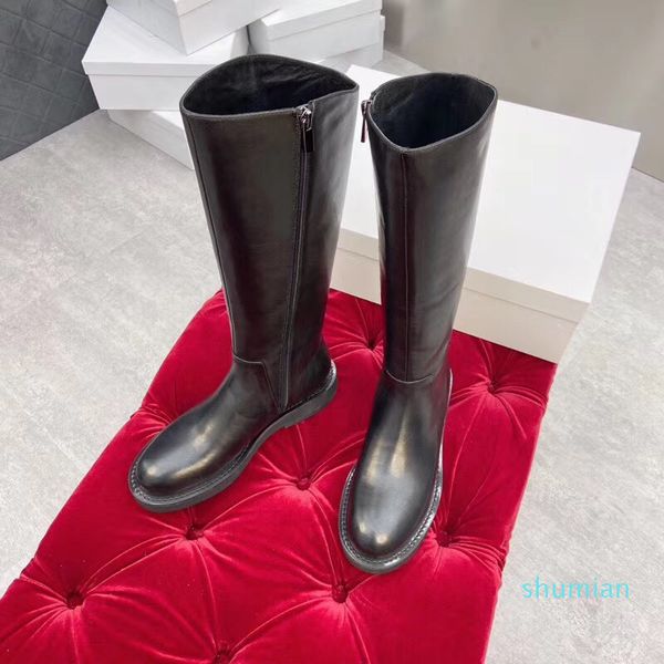 

boots martin boot shoes women girls knee autumn winter fall imported cowskin genuine leather round toes solid lace up designers luxury, Black